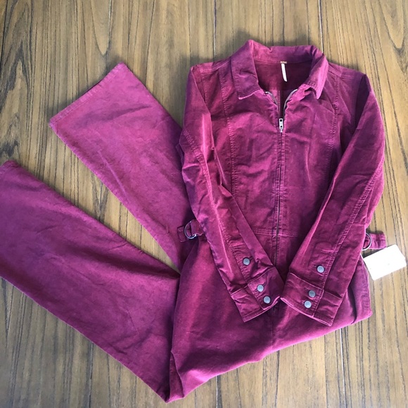 Free People Pants - Free People long sleeve burgundy corduroy jumpsuit